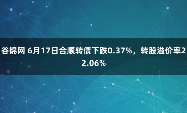 谷锦网 6月17日合顺转债下跌0.37%，转股溢价率22.06%