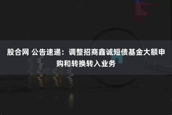 股合网 公告速递：调整招商鑫诚短债基金大额申购和转换转入业务