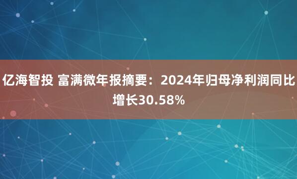 亿海智投 富满微年报摘要：2024年归母净利润同比增长30.58%